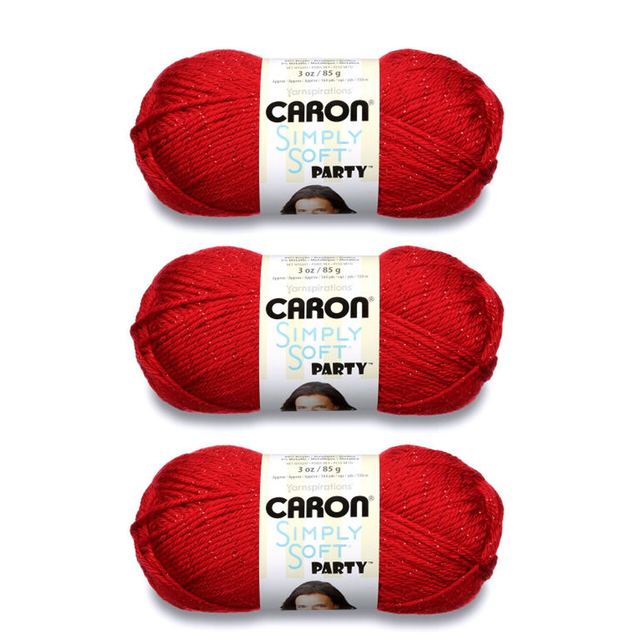 Caron Simply Soft Party Red Sparkle Yarn - 3 Pack of 85g/3oz - Acrylic - 4 Medium (Worsted) - 164 Yards - Knitting/Crochet
